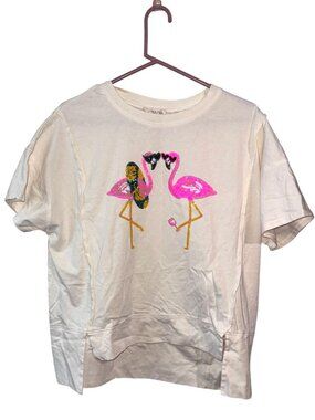 Fantastic Fawn Womens Pink Flamingo Graphic T-Shirt Short Sleeve 100% Cotton Cas